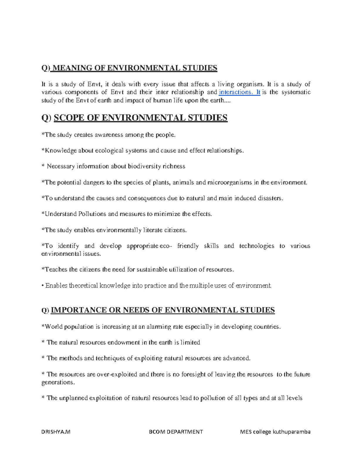 EVS 1 Module 1 - Understanding Environmental Studies and Its Importance ...
