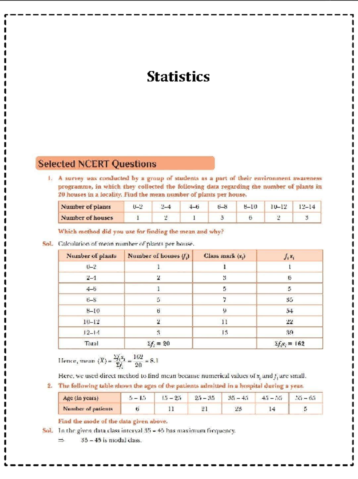 Statistics NCERT Selected Questions & Solutions for Class 10 - Studocu