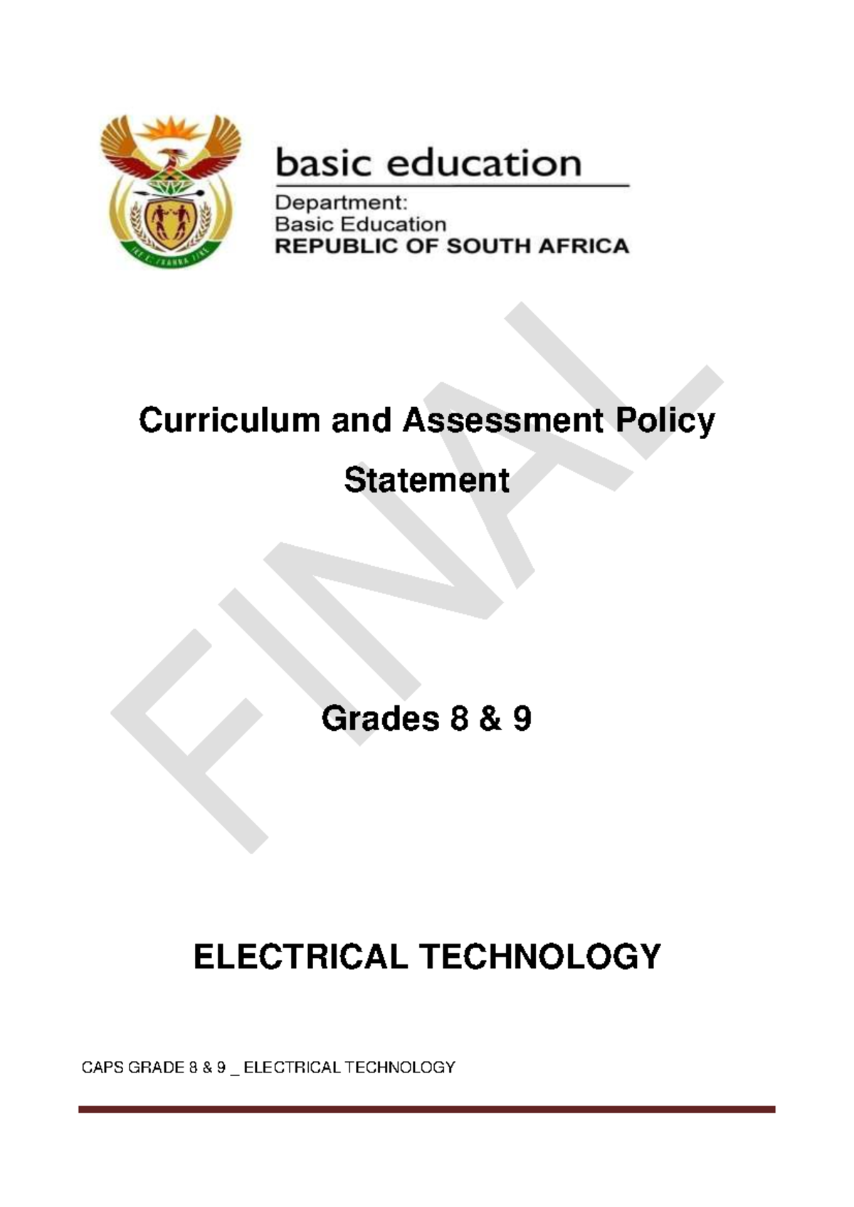 CAPS GRADE 8 9: Curriculum & Assessment Policy for Electrical ...