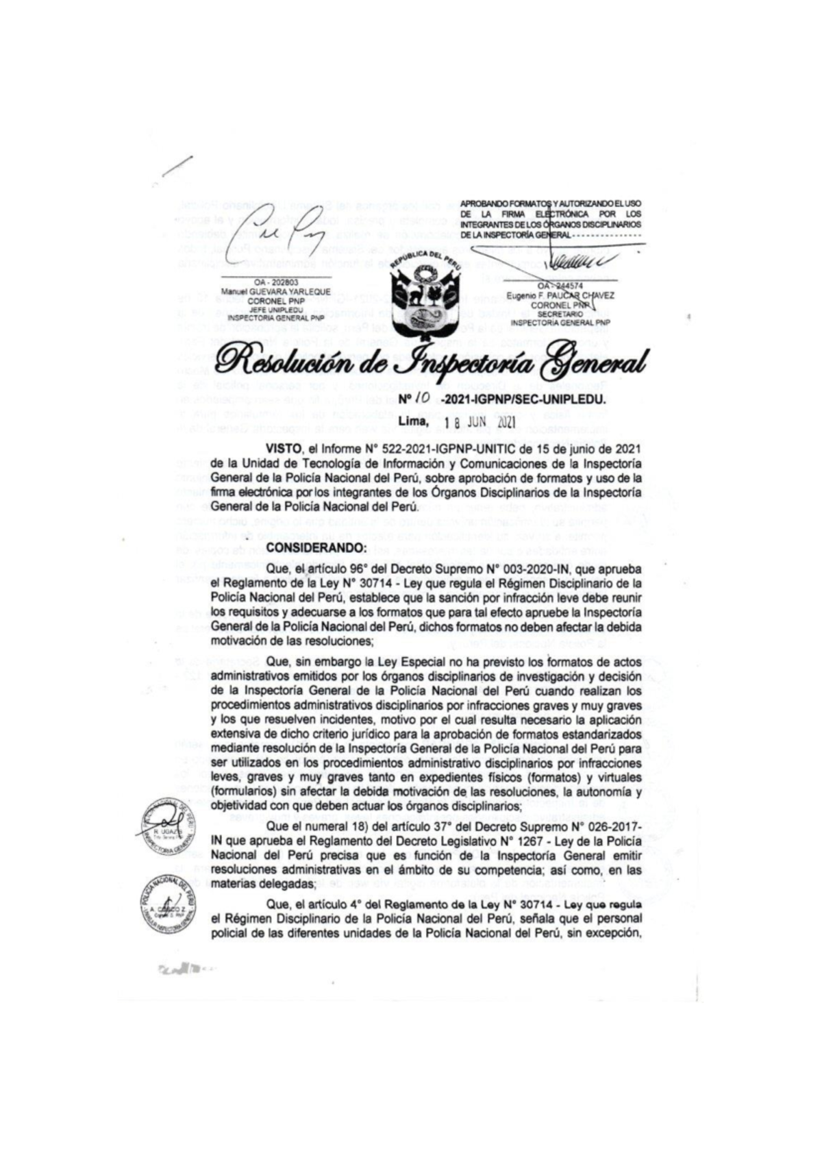 Resolución 18JUN21 sobre Uso de Firmas Electrónicas y Formatos - Document Preview