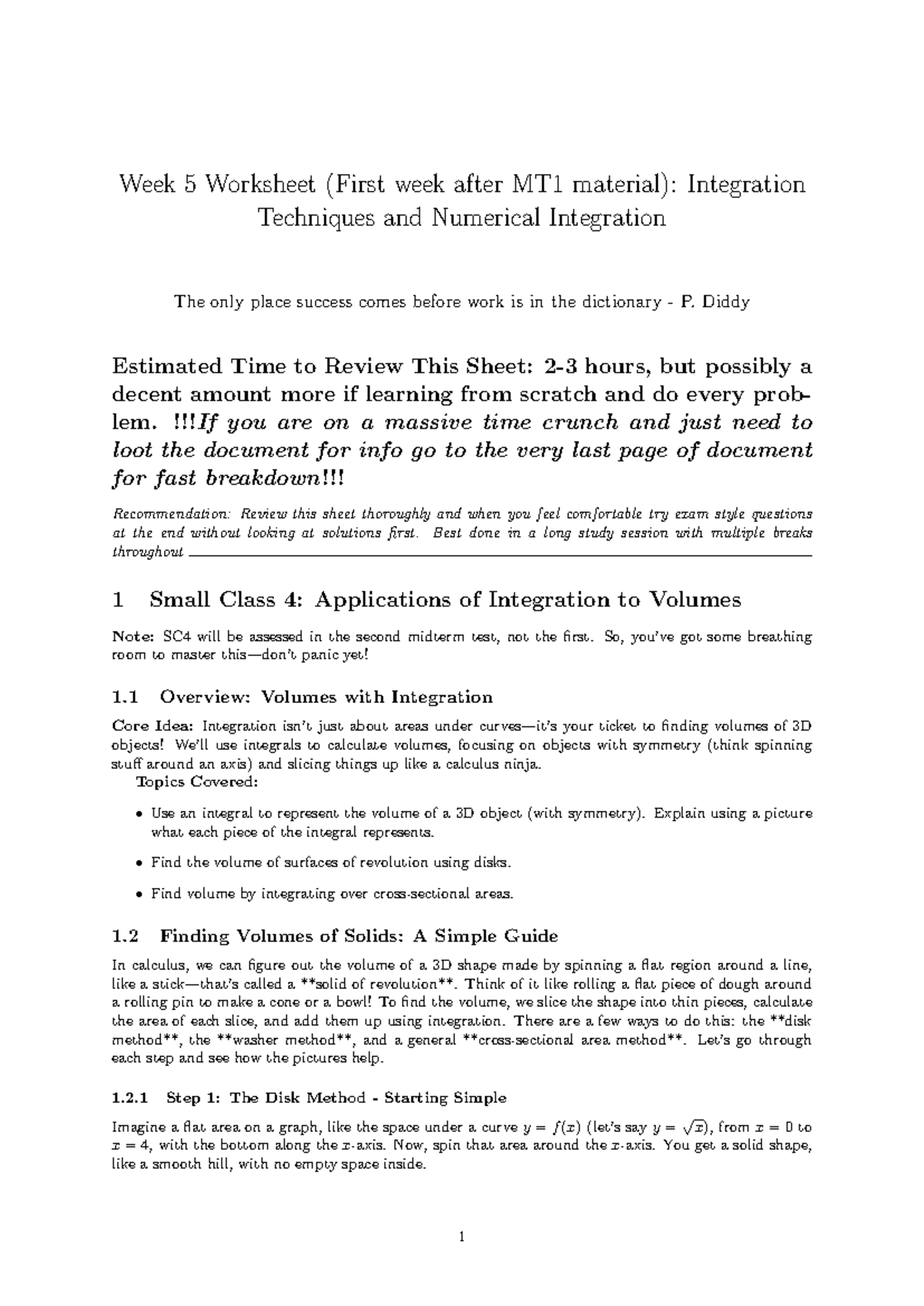Week 5 Worksheet: Integration Techniques & Numerical Integration (SC4 ...
