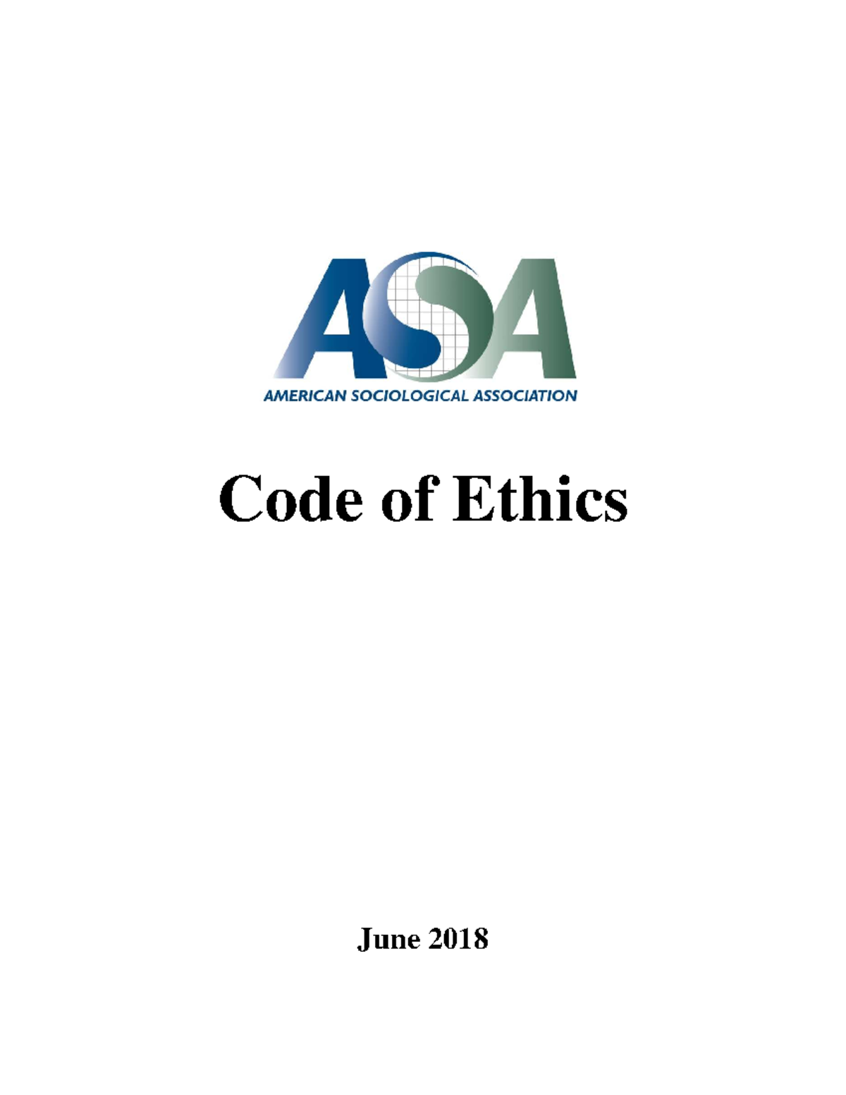 ASA Code of Ethics: Principles & Standards for Sociologists (2018 ...