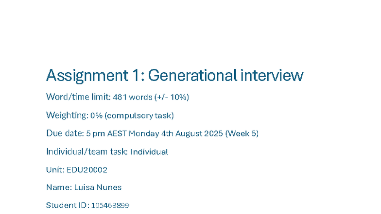 A1: Generational Interview on Educational Evolution - Studocu