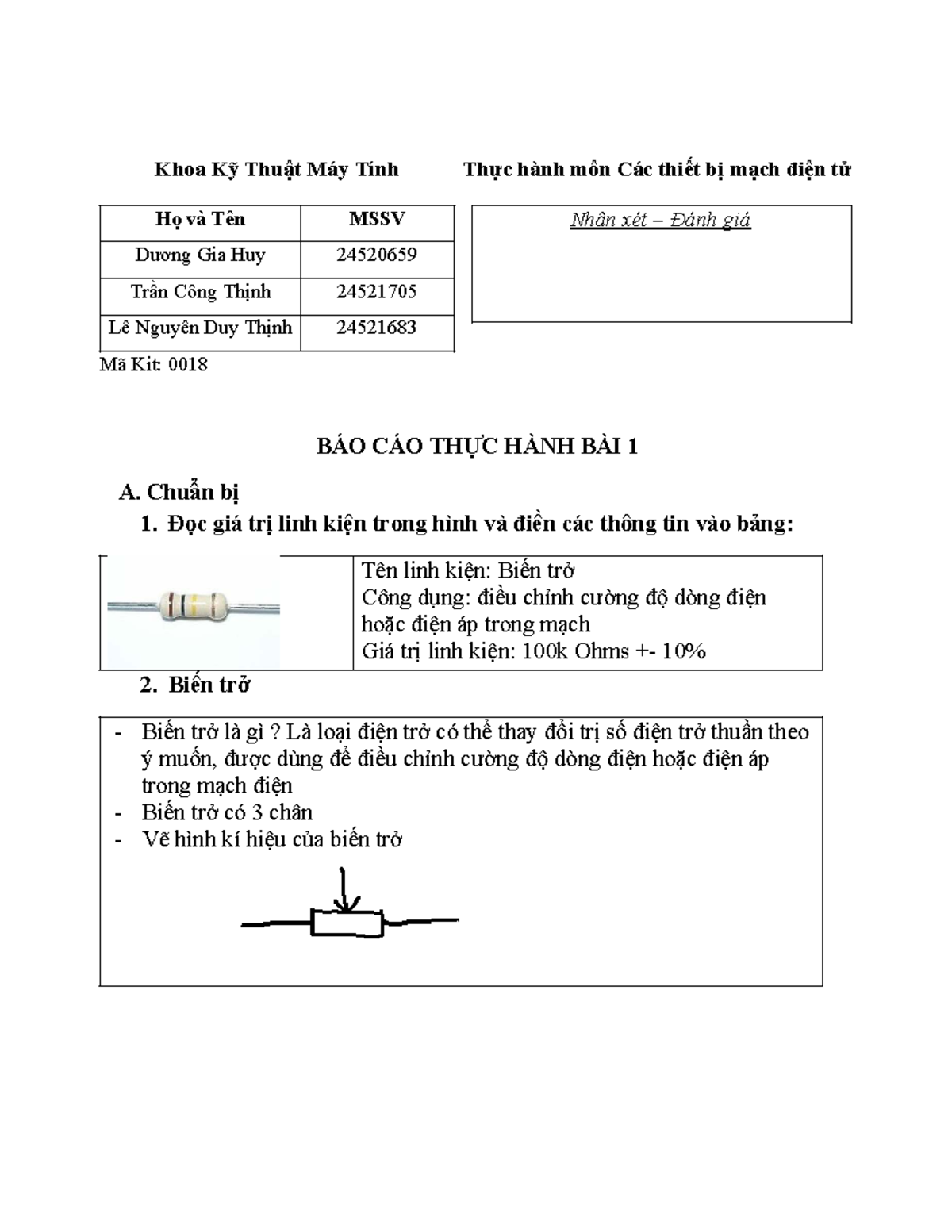 Báo Cáo Thực Hành Môn Các Thiết Bị Mạch Điện Tử - LAB01 HDTH 2026 - Studocu