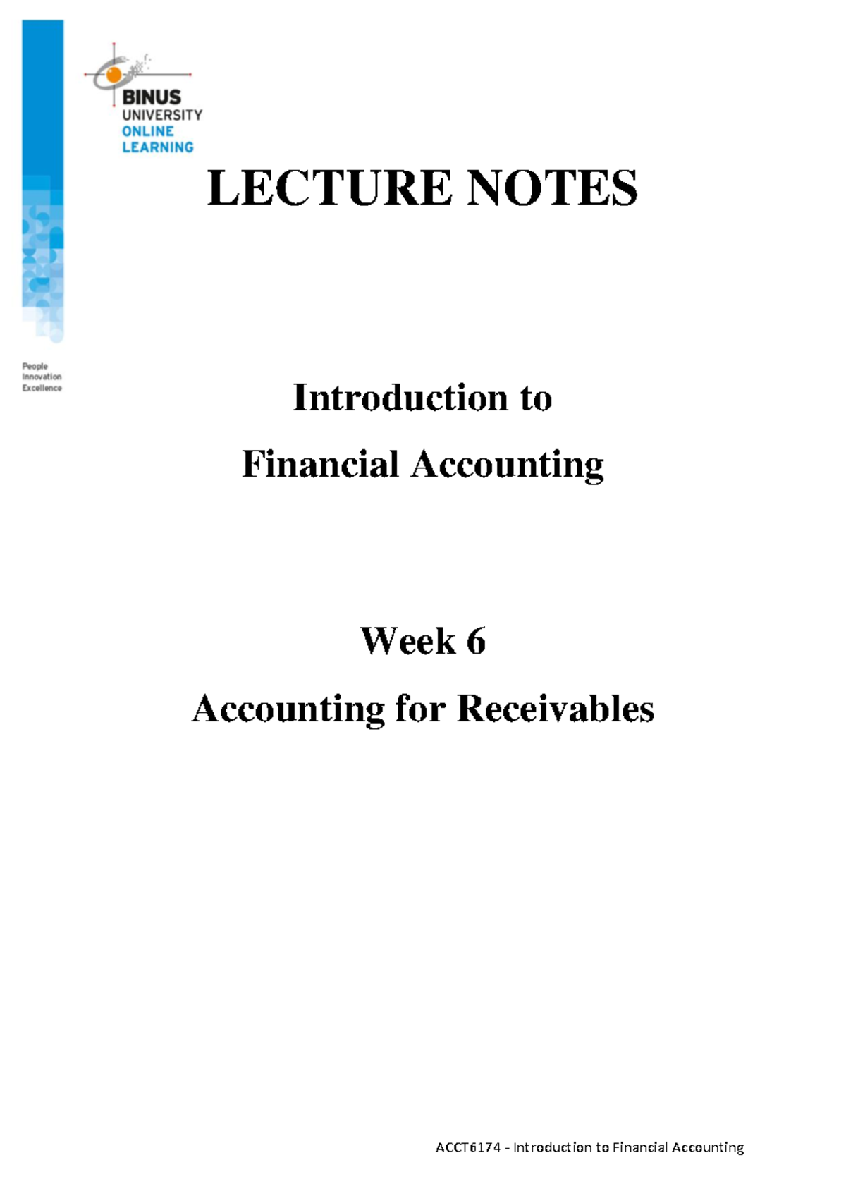 Lecture Notes Week 6b: Accounting for Receivables Overview - Studocu
