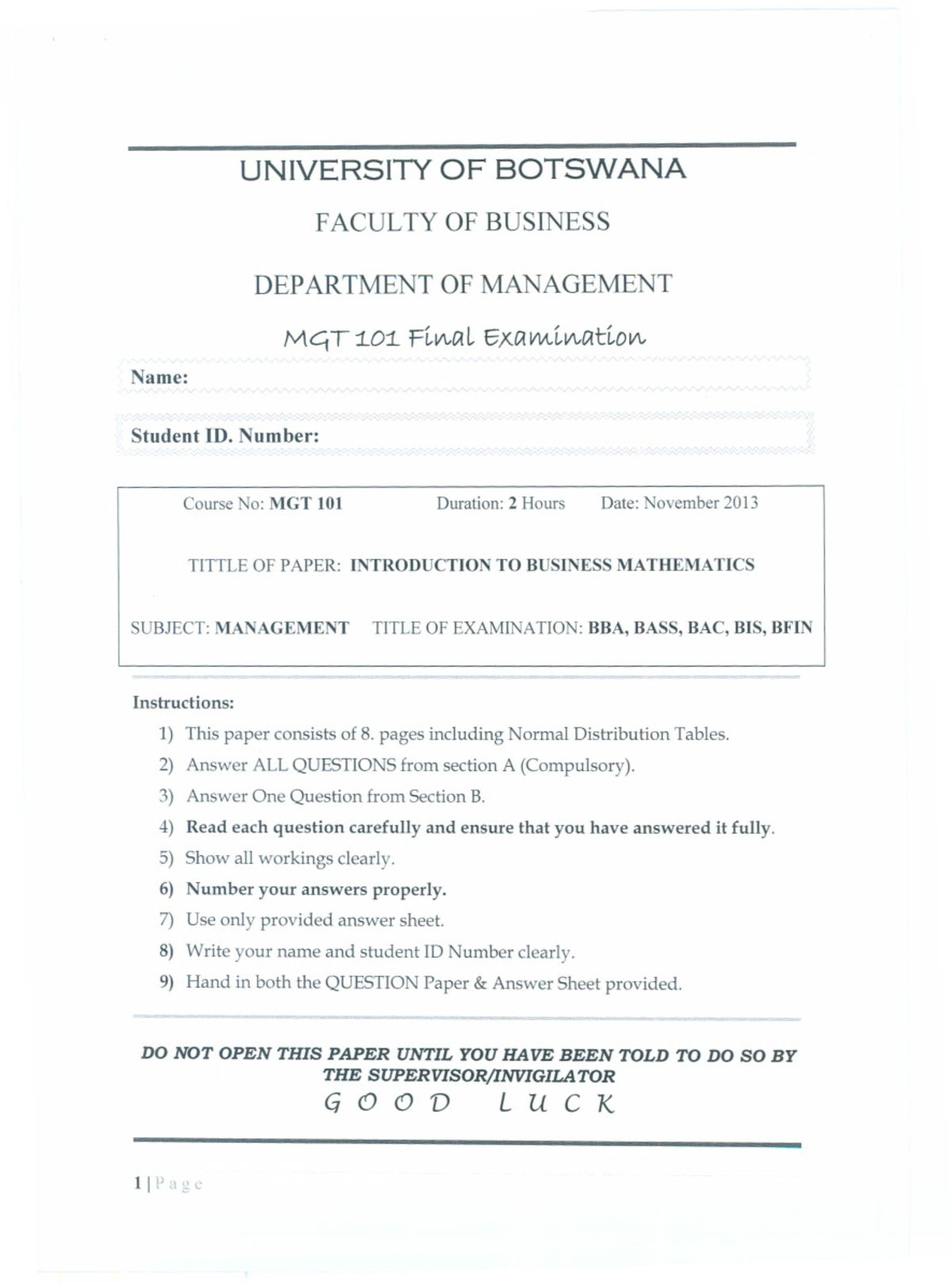 MGT 101 Final Exam Notes: Introduction to Business Mathematics - Studocu
