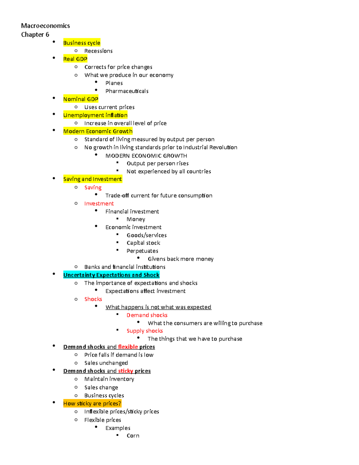 Macroeconomics Chapter 6 Notes - Macroeconomics Chapter 6 Business ...