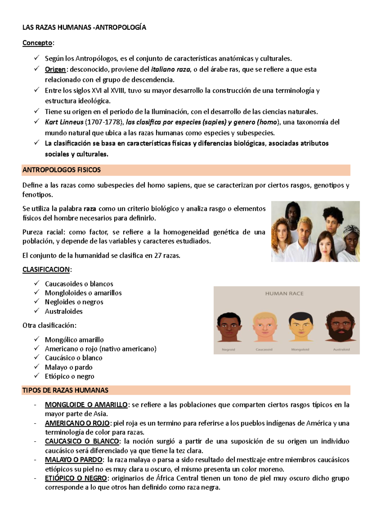 LAS RAZAS HUMANAS: Conceptos y Clasificaciones Antropológicas - Studocu