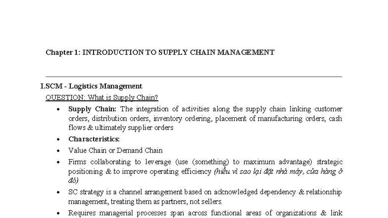 Chapter 1: Introduction to Supply Chain Management (I.SCM) - Studocu