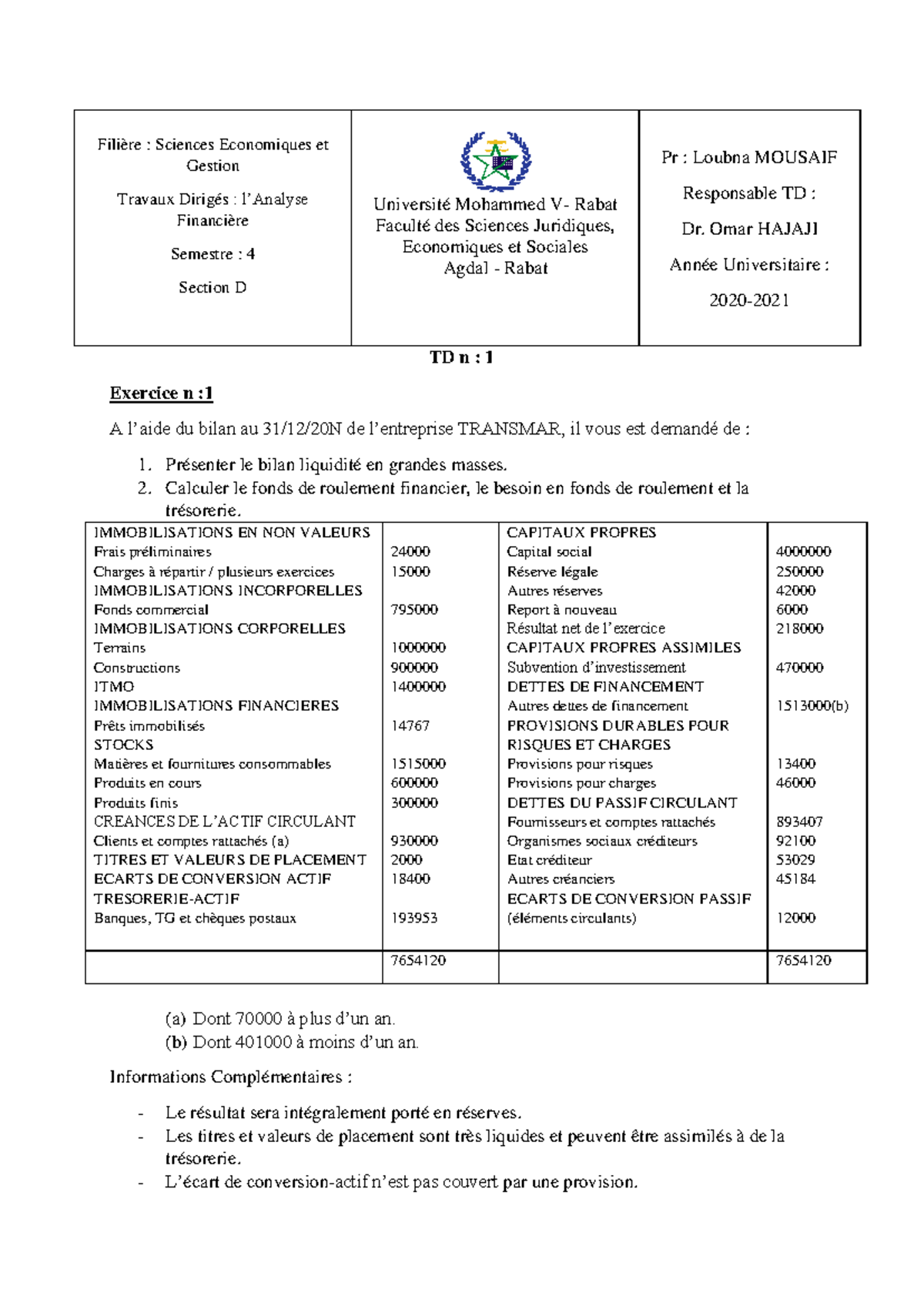 Analyse Financière TD 1 - Semestre 4 - Sciences Économiques et Gestion - Document Preview