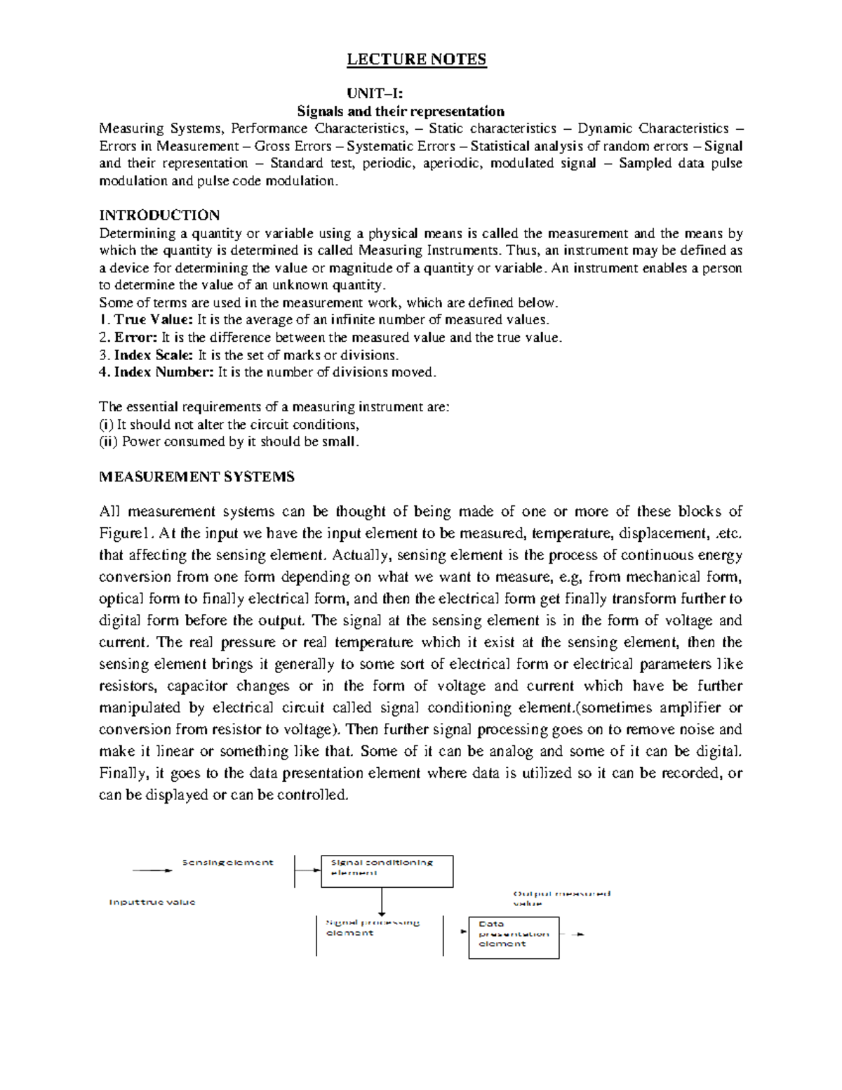 Unit 1 Measurement and Instrumentation - LECTURE NOTES UNIT–I: Signals ...