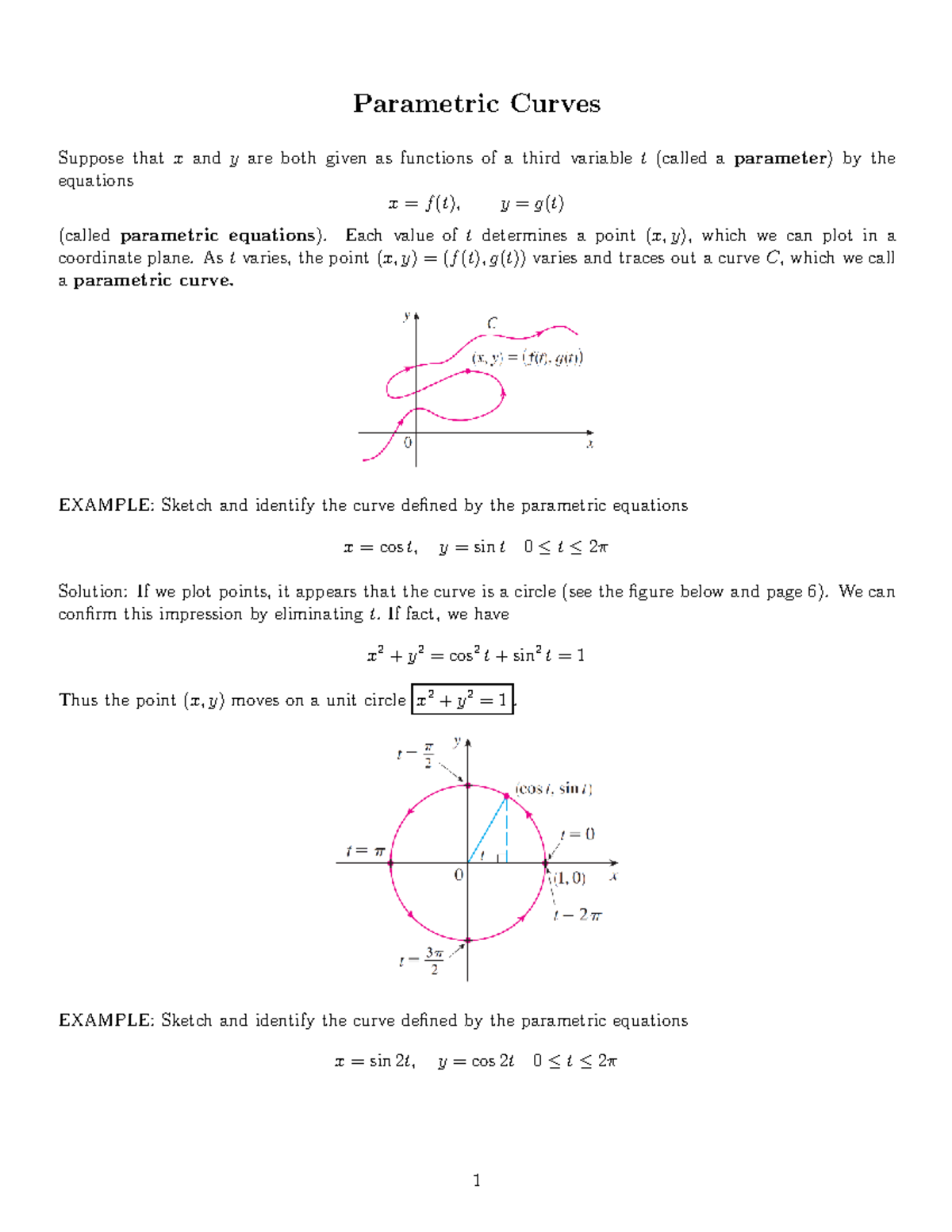 Math-UA122 Lecture Notes: Understanding Parametric Curves - Studocu