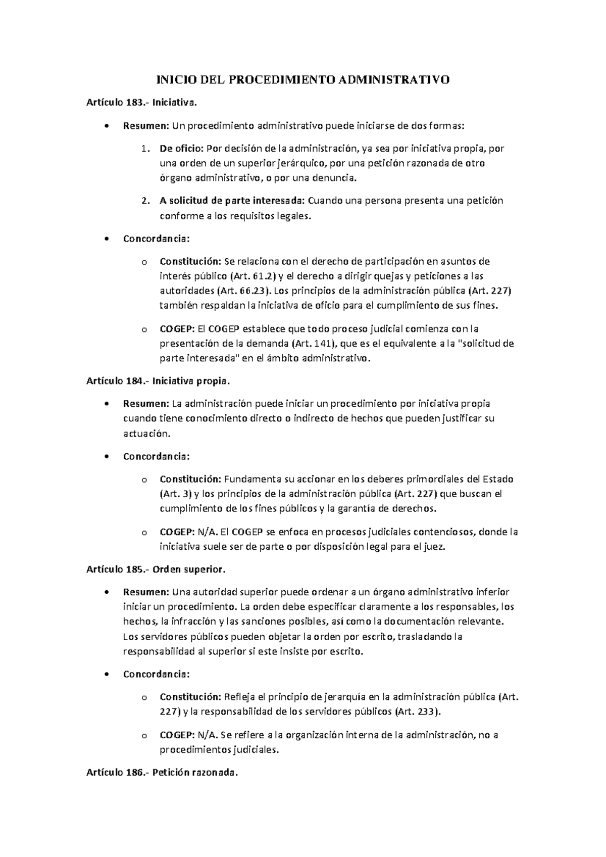Inicio del Procedimiento Administrativo: Artículos y Resumenes - Studocu