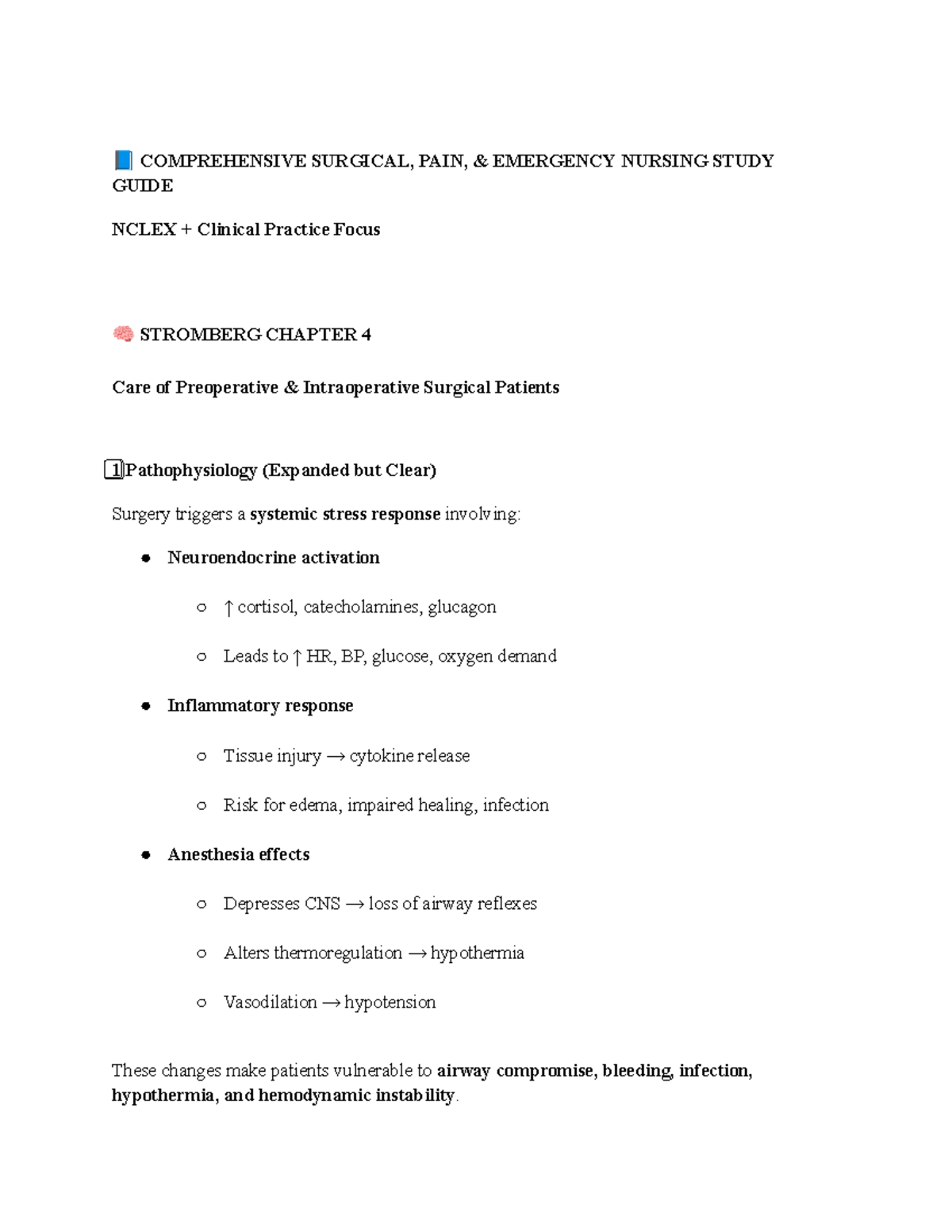 Comprehensive Study Guide for Surgical Care & Pain Management NCLEX ...