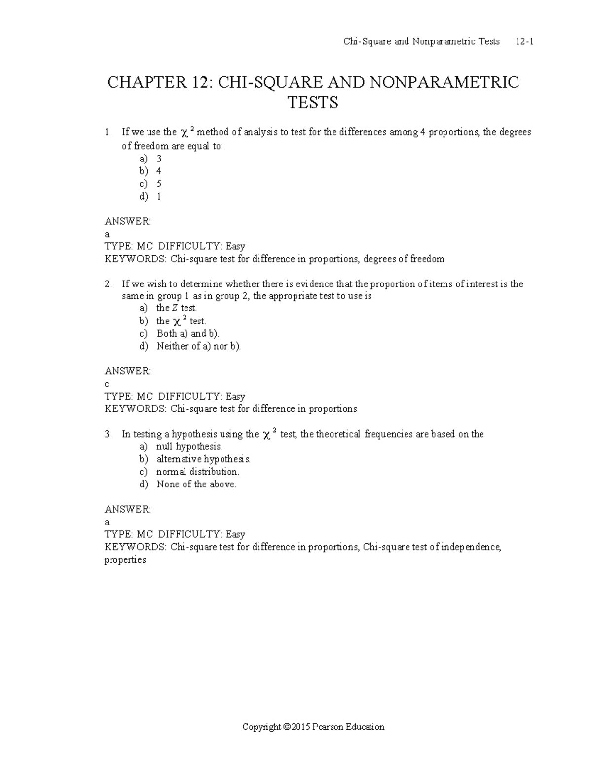 CHAPTER 12: Nonparametric Tests and Proportions Analysis - Studocu