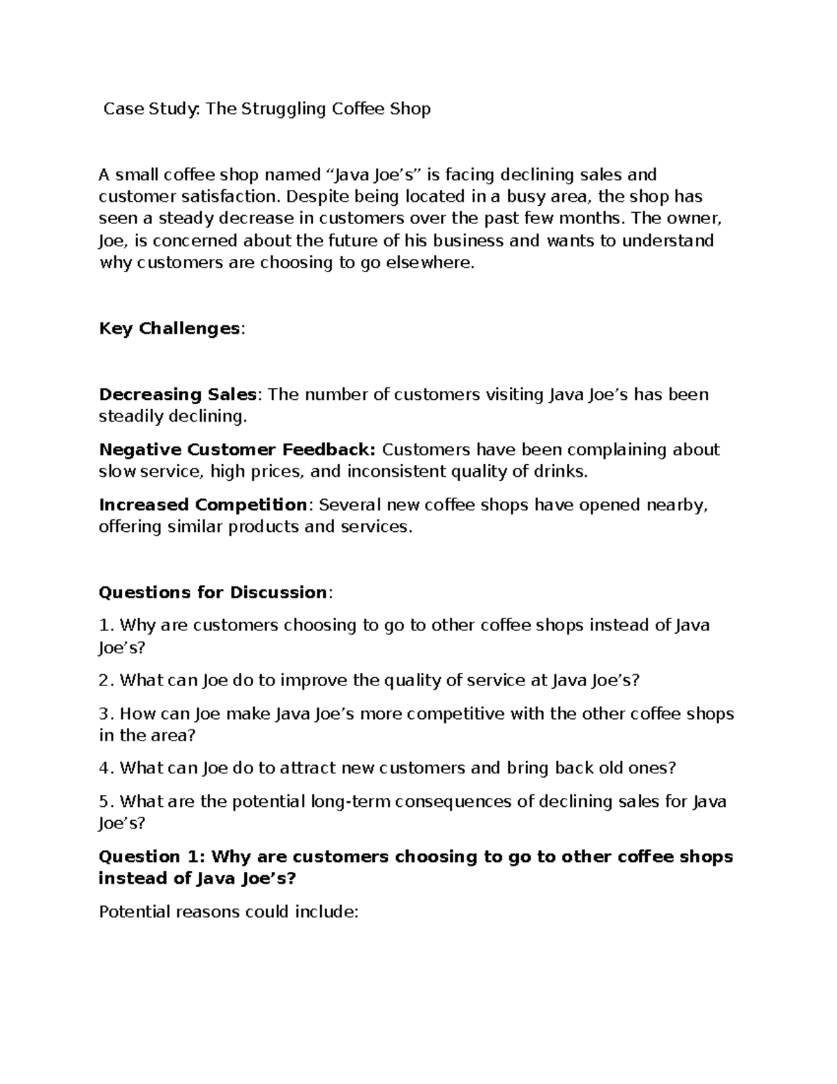 Case Study Analysis: Java Joe's Coffee Shop Challenges & Solutions ...