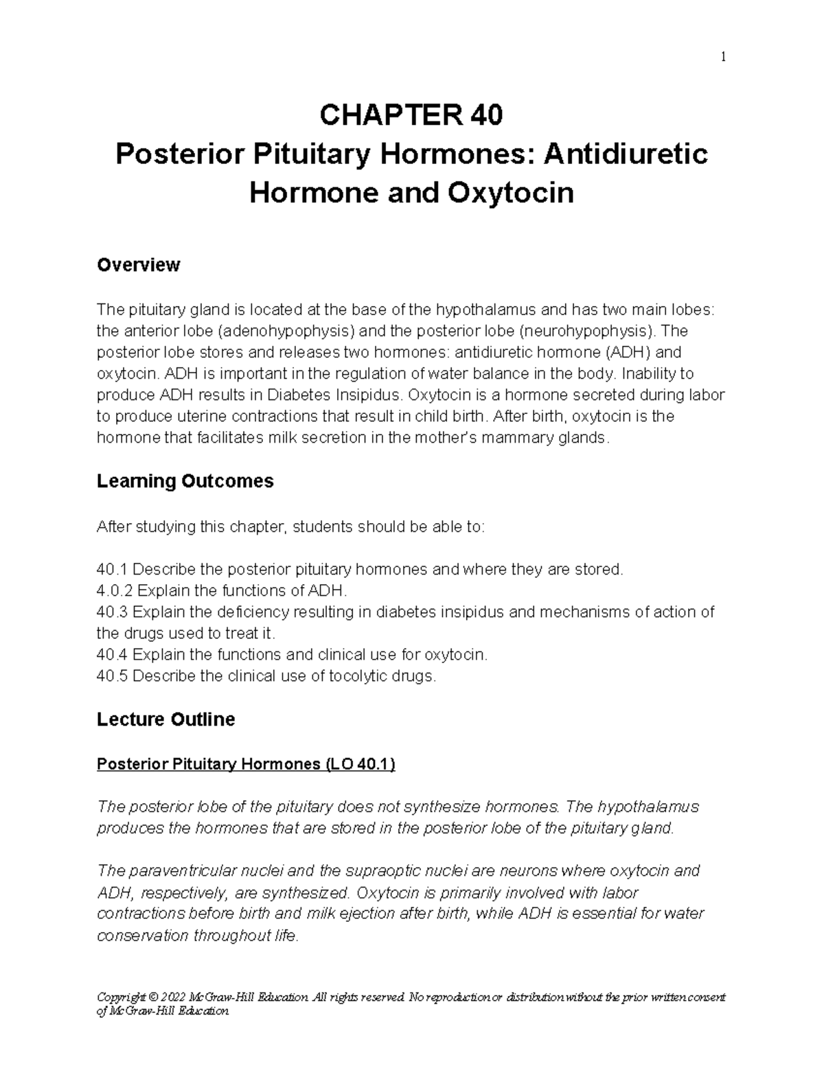 Hitner 8e IM Ch40 - Overview of Posterior Pituitary Hormones and ...