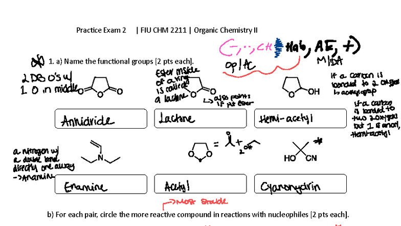 Practice Exam 2 FIU CHM 2211 Organic Chemistry II Notes - Studocu