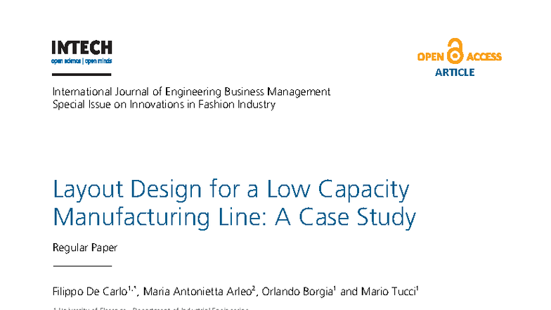 Layout Design for Low Capacity Manufacturing Line: A Case Study - Studocu