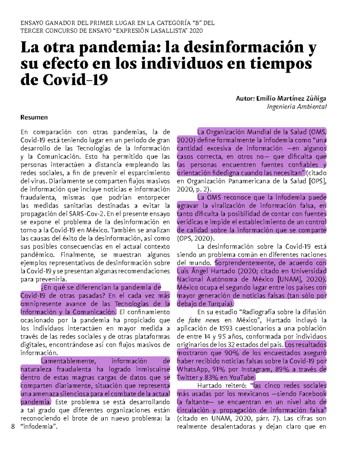 ENSAYO SOBRE LA DESINFORMACIÓN EN TIEMPOS DE PANDEMIA - 2020 - Studocu