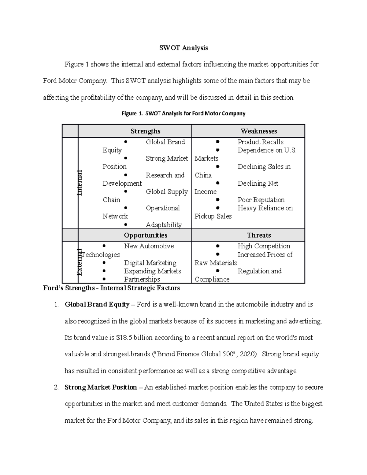 SWOT Analysis - Ford Motor Company - SWOT Analysis Figure 1 shows the ...