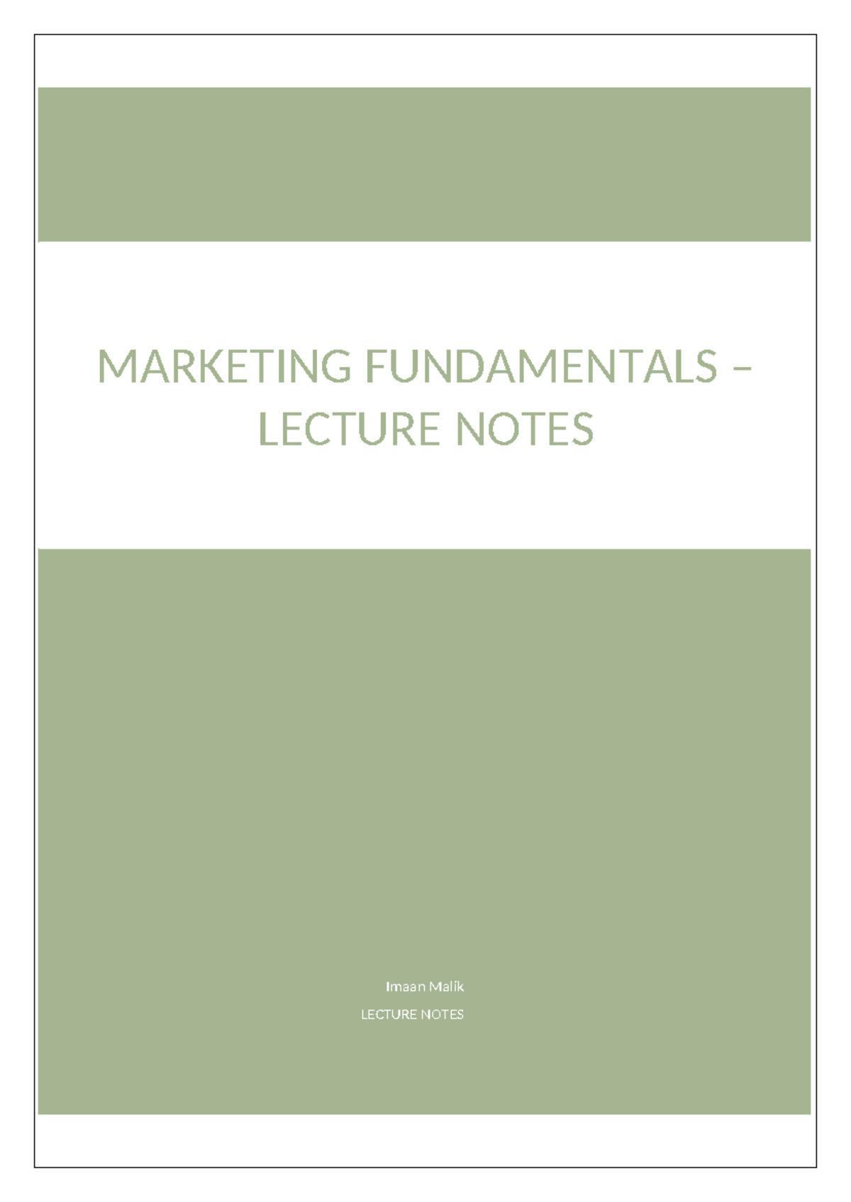 Marketing Fundamentals (MKT101) - Comprehensive Lecture Notes - Studocu