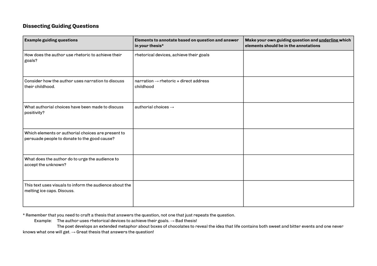 ENG 204 Dissecting Guiding Questions for Rhetorical Analysis - Studeersnel