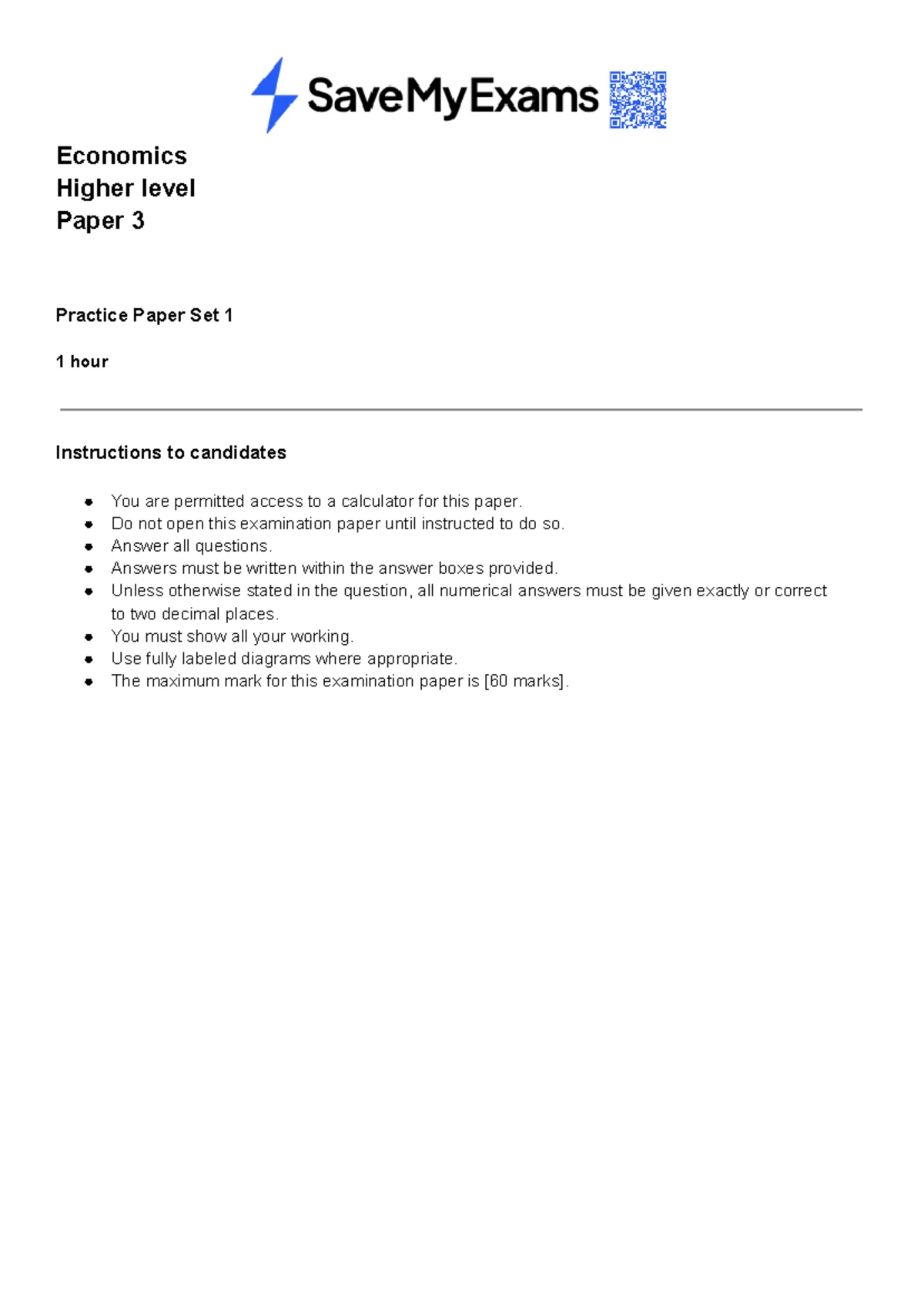 IB HL Economics Paper 1 Practice Set 3 - 1 Hour 15 Minutes - Studocu