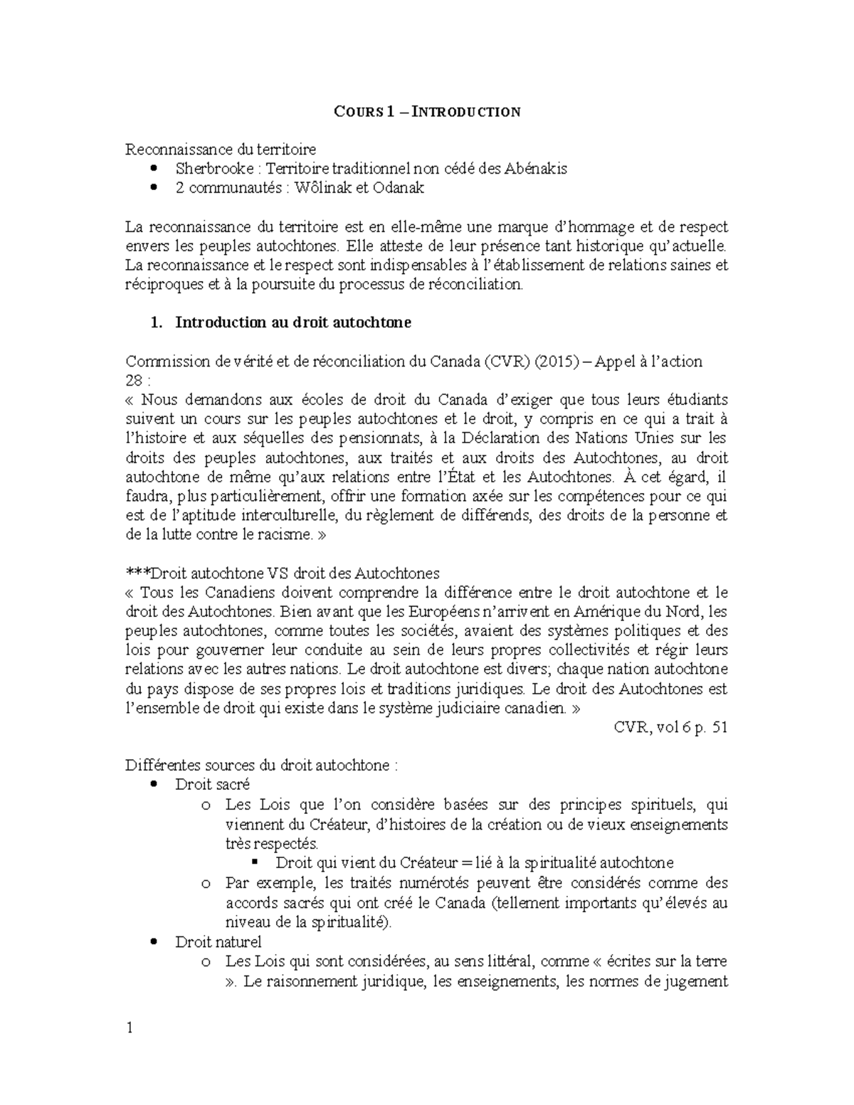 Notes de cours sur le Droit des Autochtones - Introduction et Histoire ...