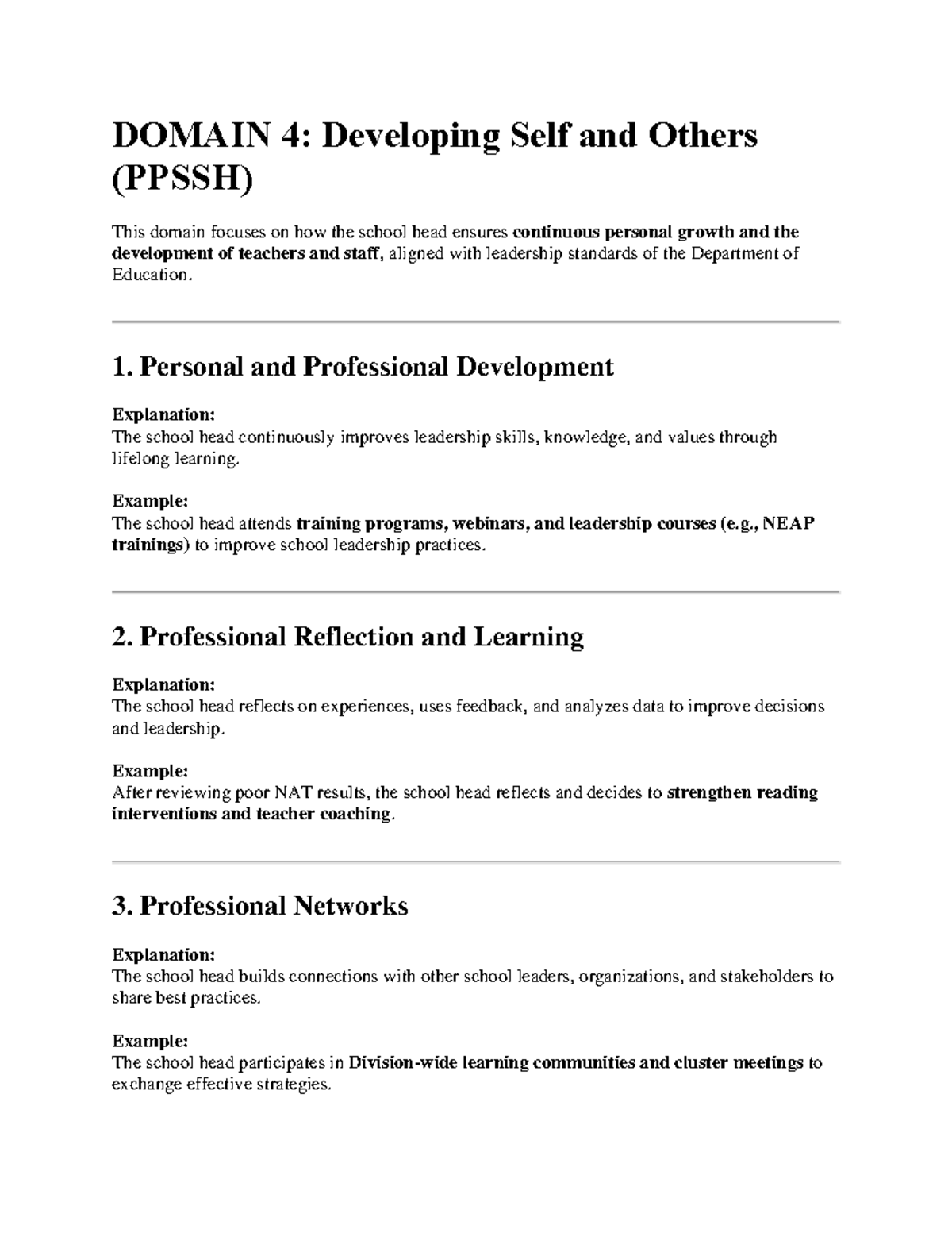 DOMAIN 4: Developing Self & Others (PPSSH) - Key Insights & Examples ...