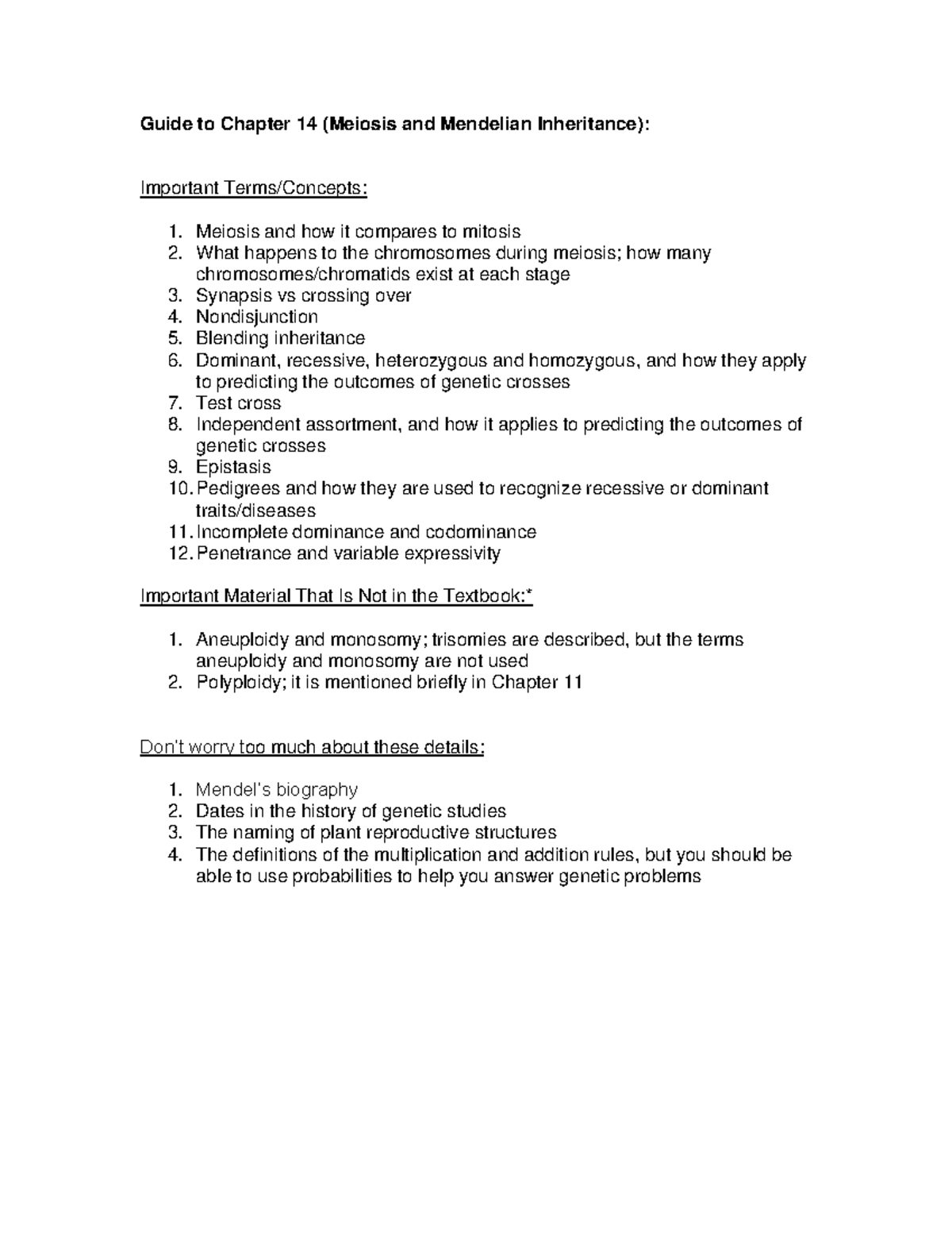 Guide to Chapter 14: Meiosis and Mendelian Inheritance - Studocu