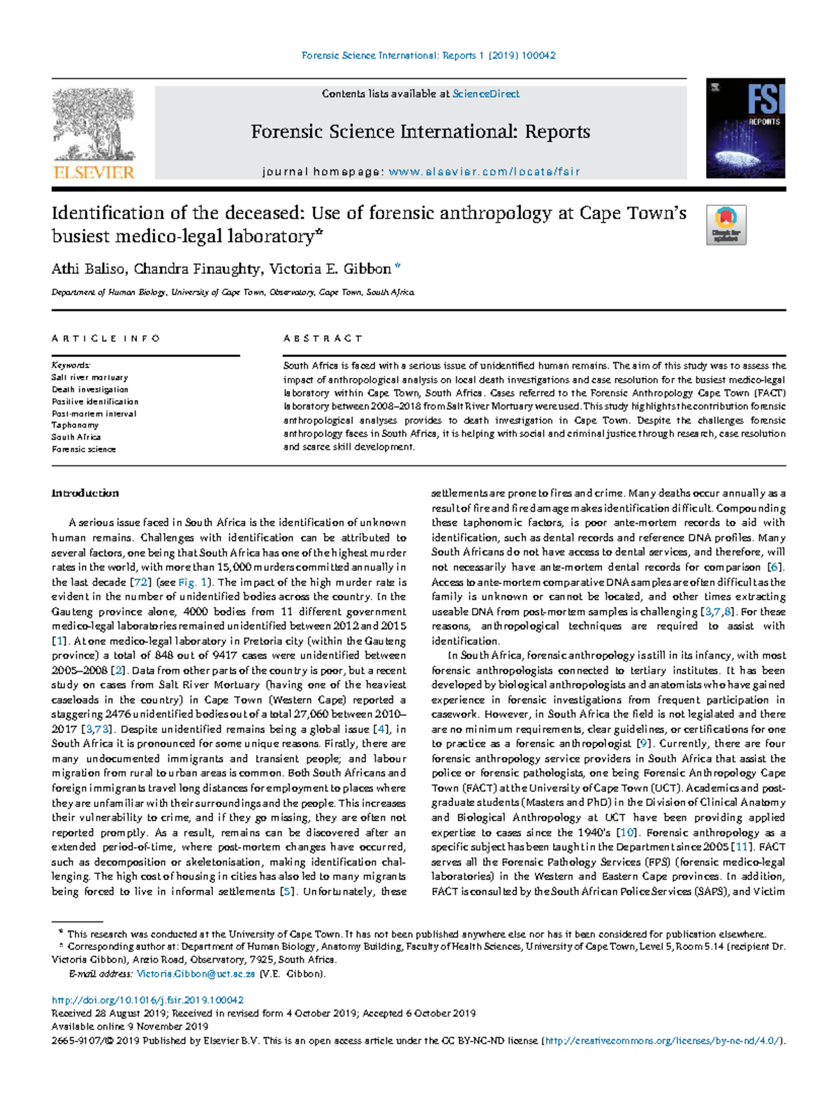 Forensic Anthropology in Cape Town: Impact on Death Investigations ...