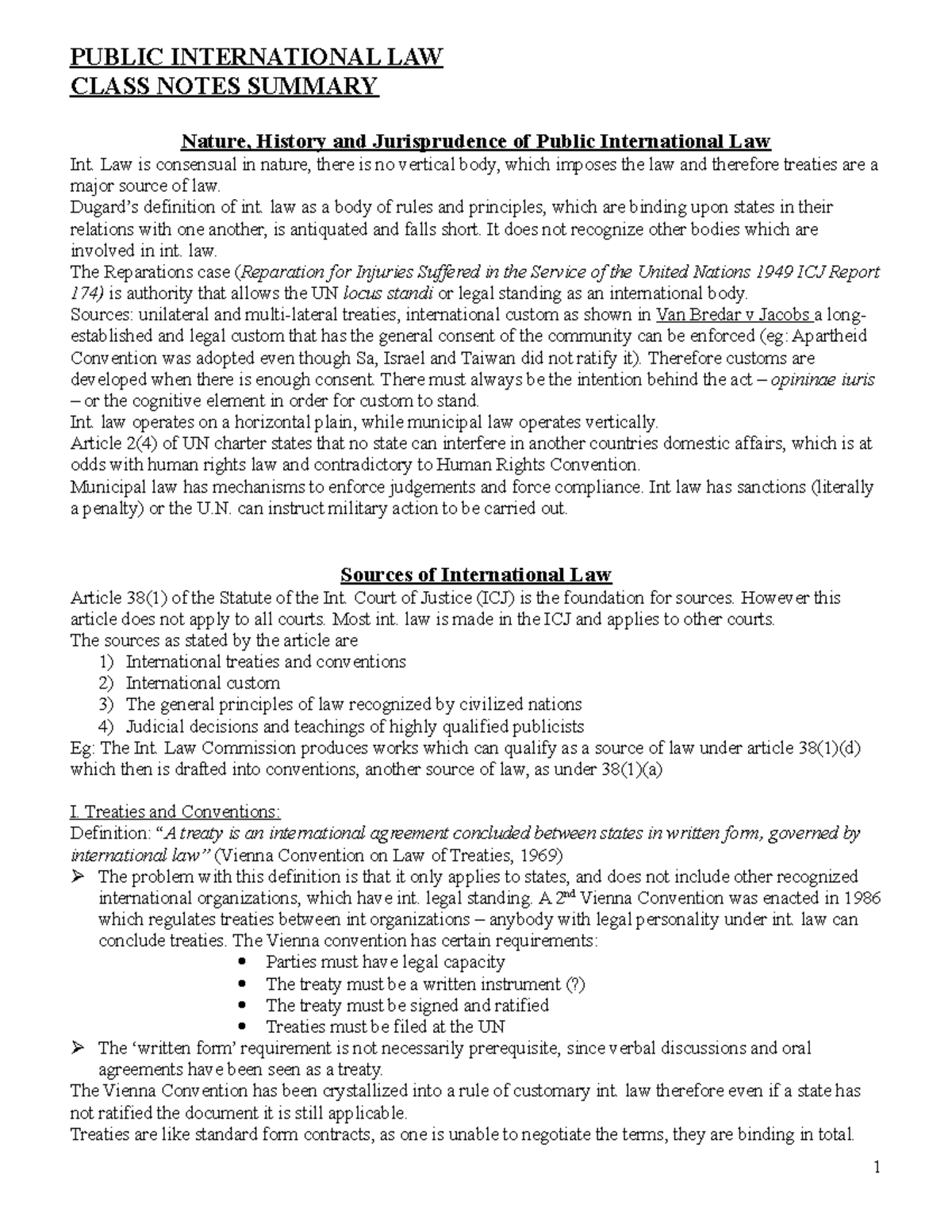 Lecture Notes: Public International Law (Lectures 1-10) Summary - Studocu