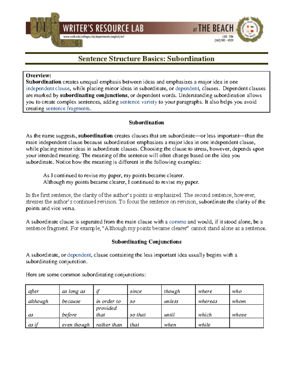 ENG 101: Understanding Subordination in Sentence Structure - Studocu