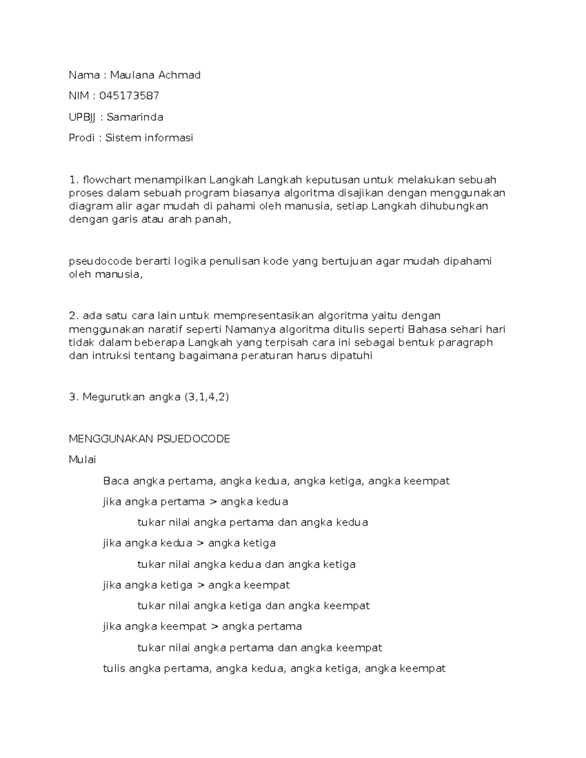 Diskusi 2 MSIM4203.37 Algoritma dan Pemrograman: Flowchart & Pseudocode ...