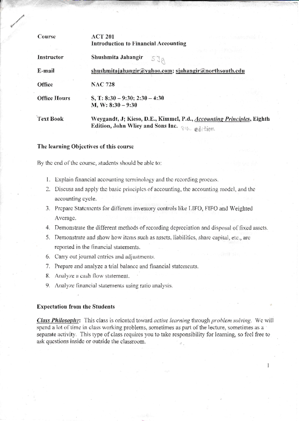 ACT 201 - Introduction to Financial Accounting Course Outline - Studocu