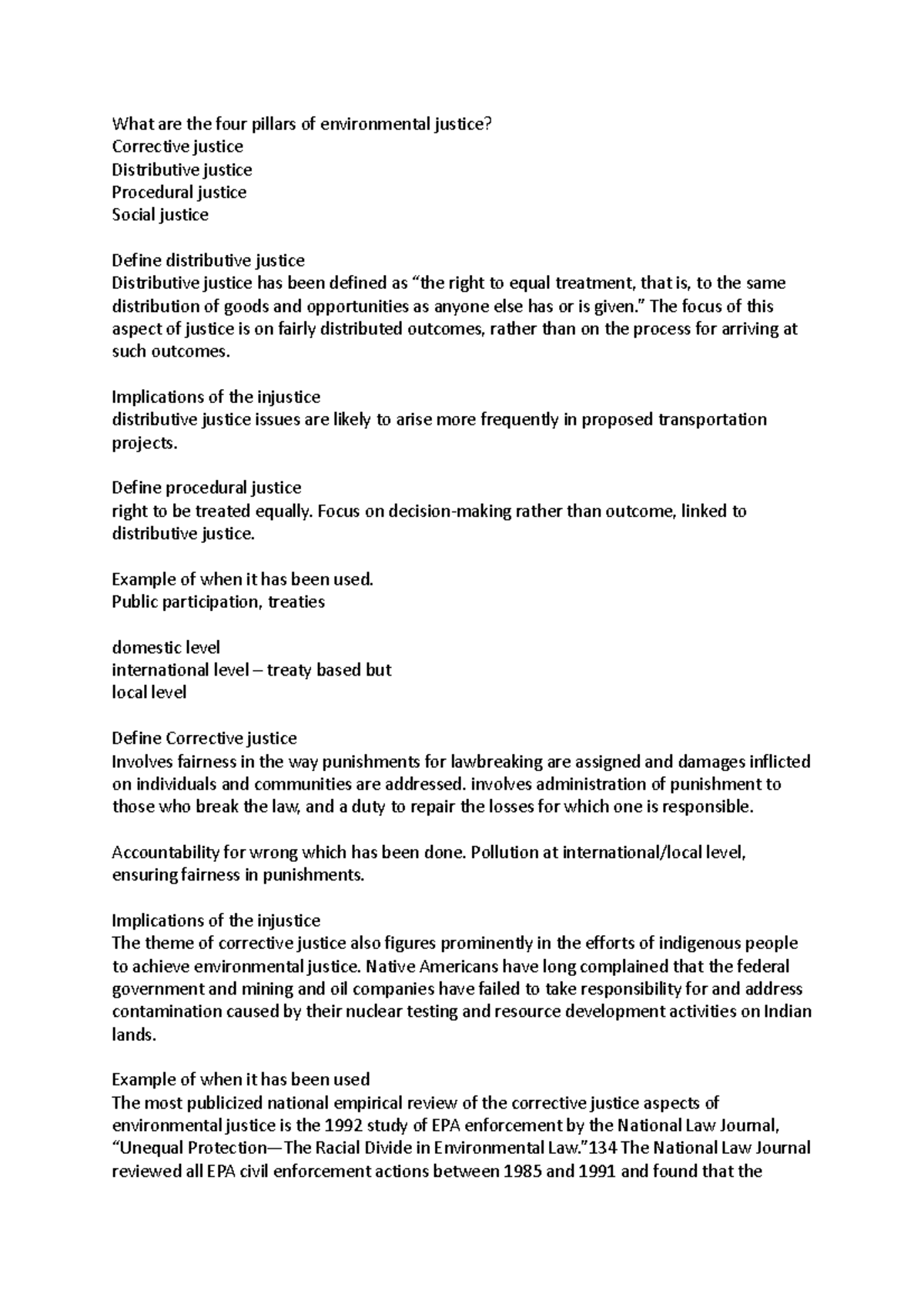 ENV 101: Tutorial 3 - Exploring the Four Pillars of Environmental Justice -  Studocu