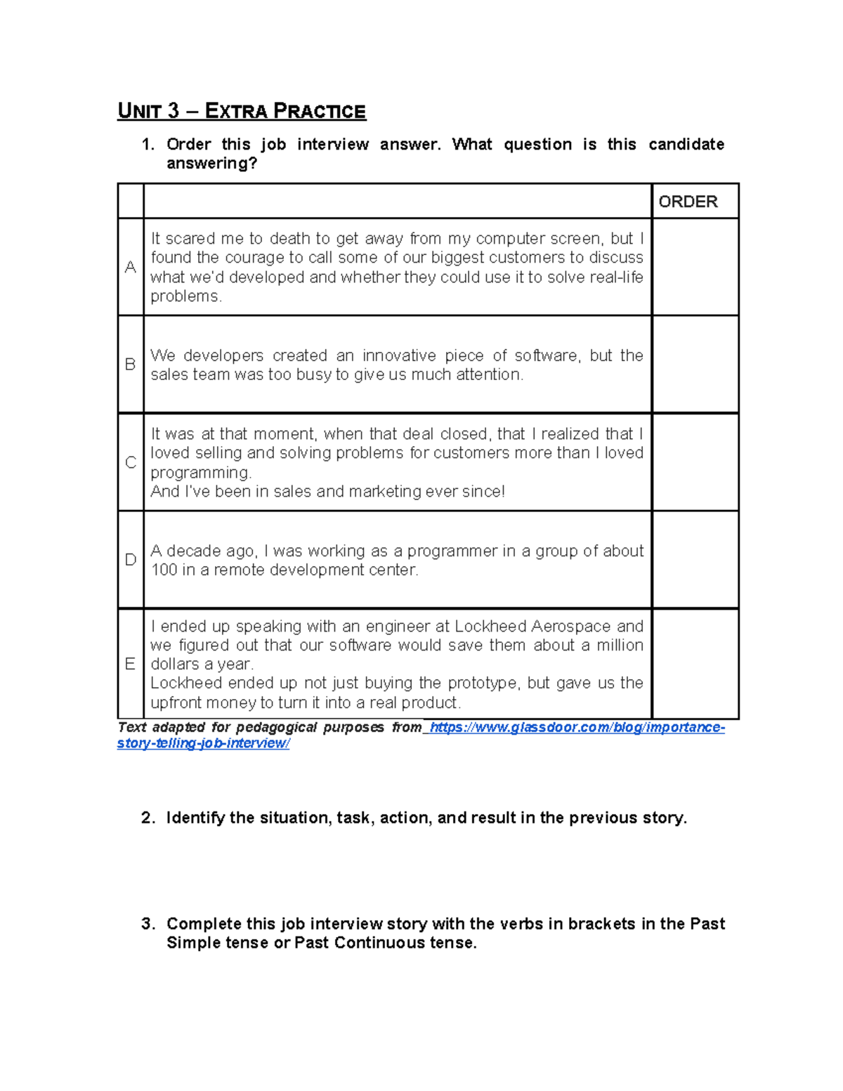 Unit 3 Extra Practice: Job Interview Answers & Key Insights - Studocu