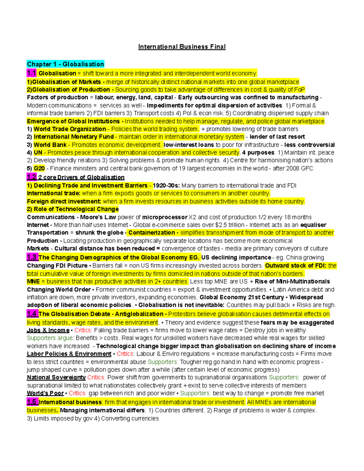 International Business Final Study Notes: Key Concepts & Theories ...
