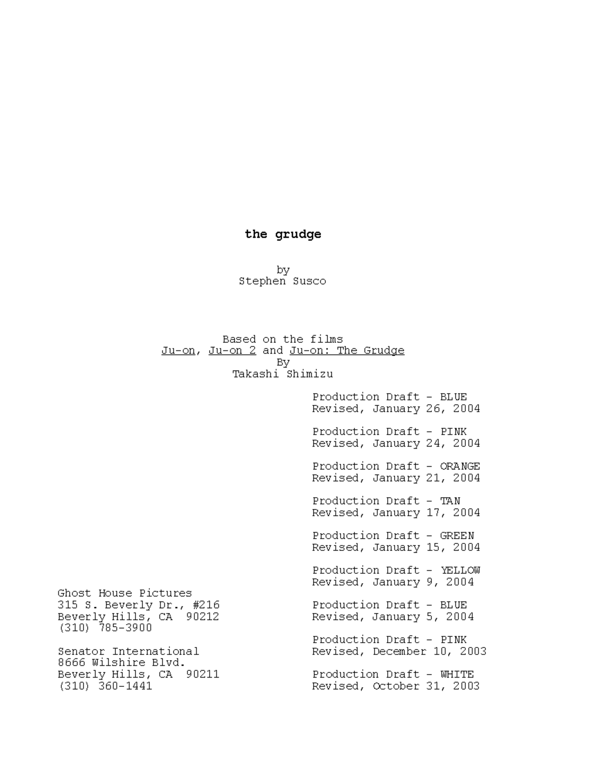 The Grudge Script Analysis - THE-2004 Production Draft - Studocu
