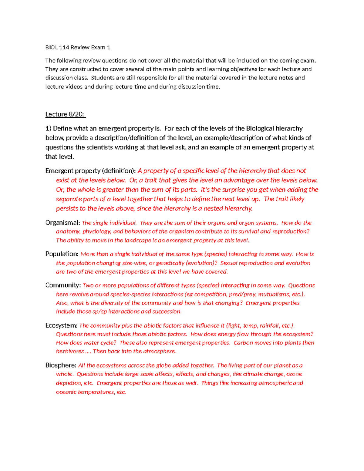 BIOL 114 Exam 1 Review Questions and Key Genetic Concepts - BIOL 114 ...