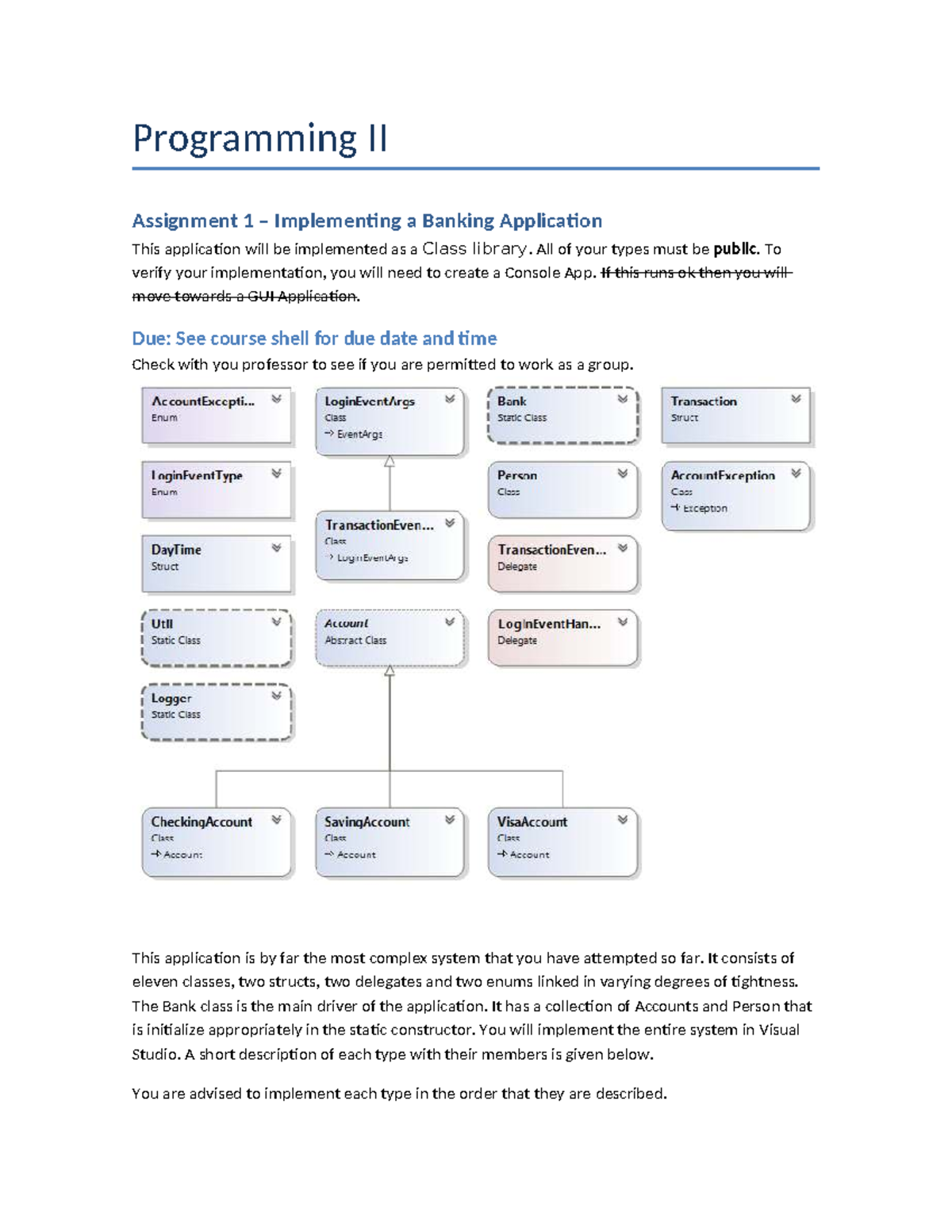 Assignment 04: Banking Application Development in Programming II - Studocu