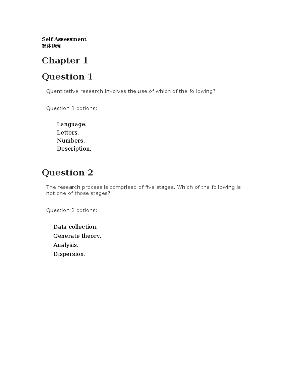 Self Assessment: Chapter 1 Questions on Quantitative Research - Studocu
