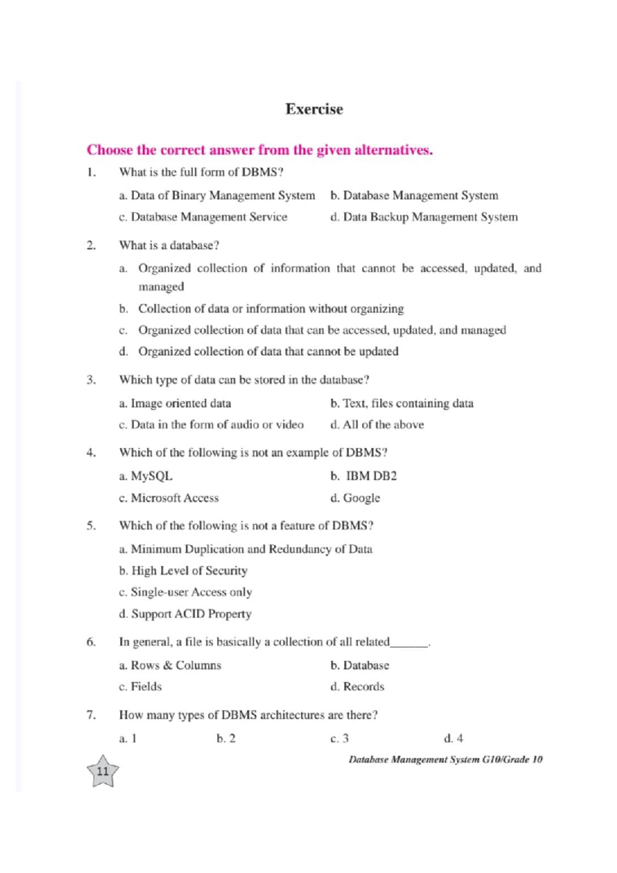 DBMS Old Question Form Class 10 Engineering: Exercises & Answers - Studocu