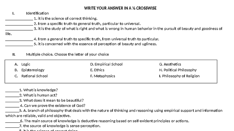Introduction to Philosophy of the Human Person (PHIL 101) Module 1 ...
