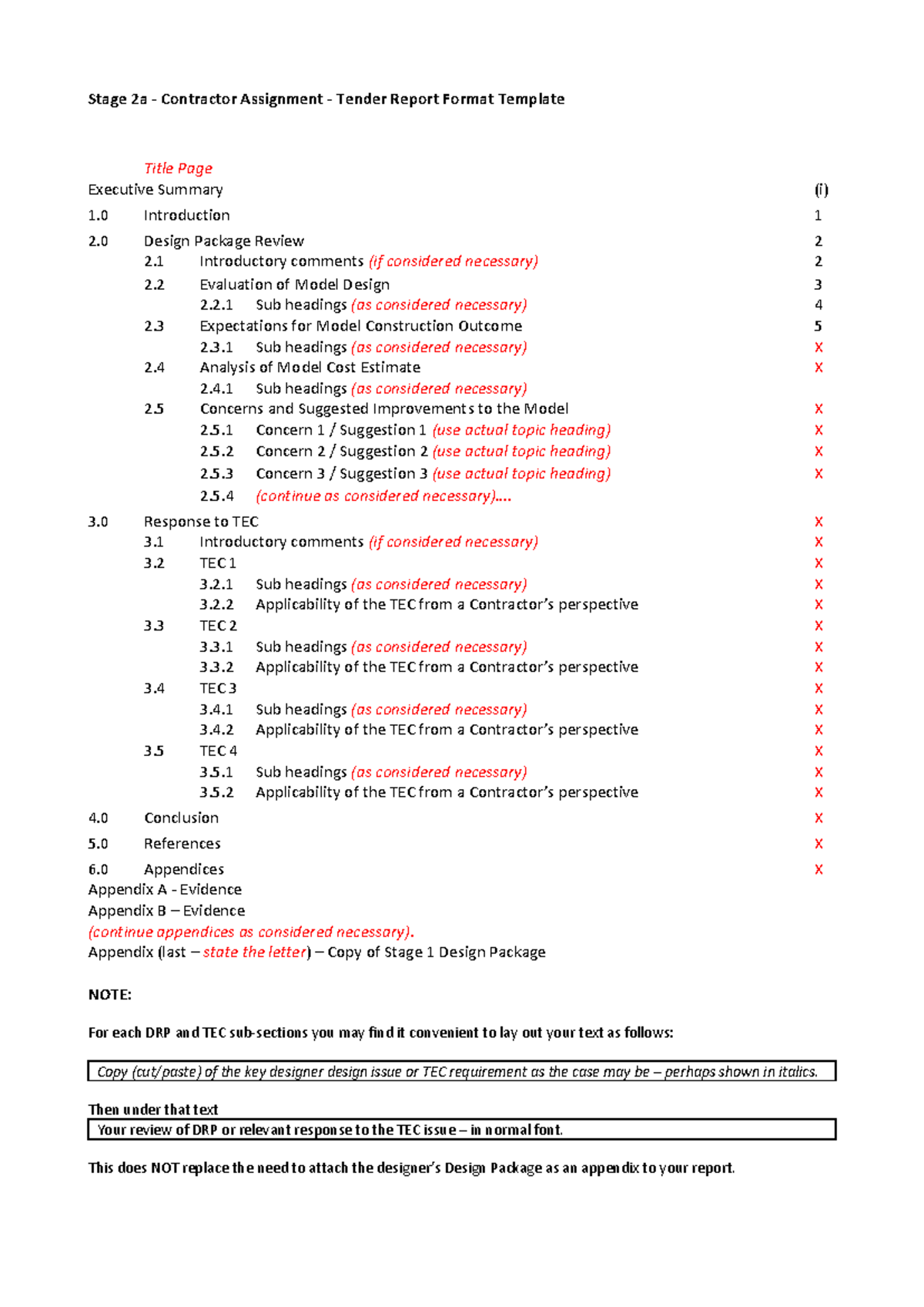 INDE1001 - Workshop 6.4 - Stage 2a Contractor Tender Report Template ...