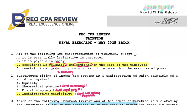 Final Preboards REO CPA Review: Taxation May 2025 Batch - Studocu