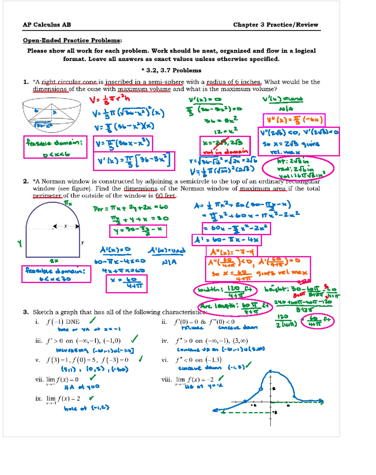 AP Calculus AB Chapter 3 Test Review Key - Studocu