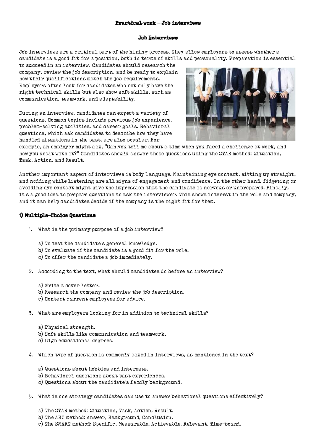 Practical work job interviews and reported speech - Practical work ...