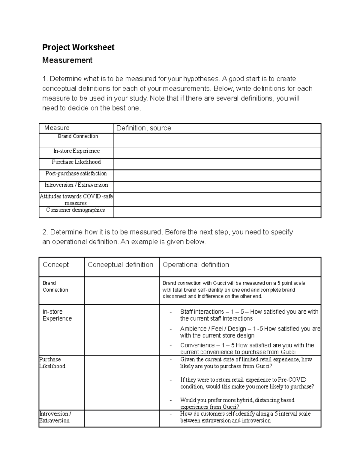 Tutorial-Week-5 - N/A - Project Worksheet Measurement 1. Determine what ...